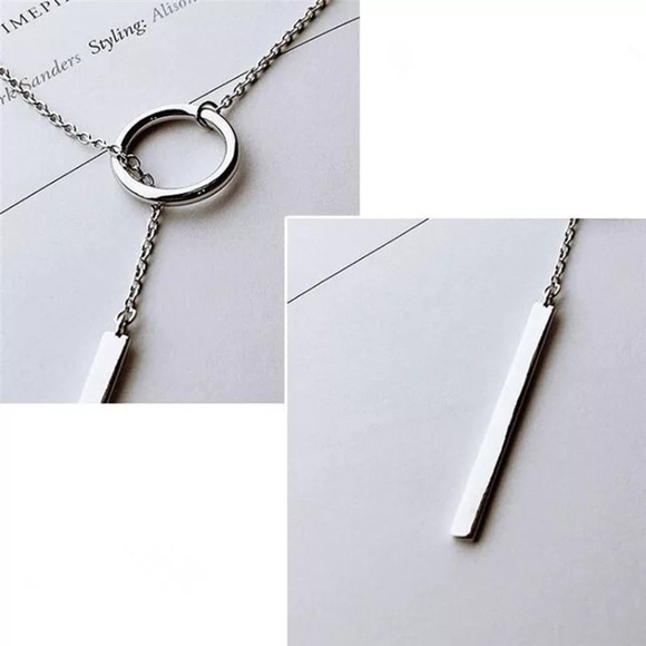 🔴𝟭𝟬/$𝟮𝟱🔴NEW Long Silver Bar Minimalist Drop Necklace - Picture 7 of 14